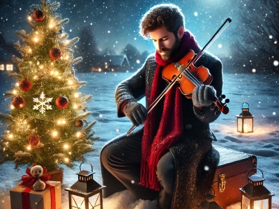 violoniste dans la neige